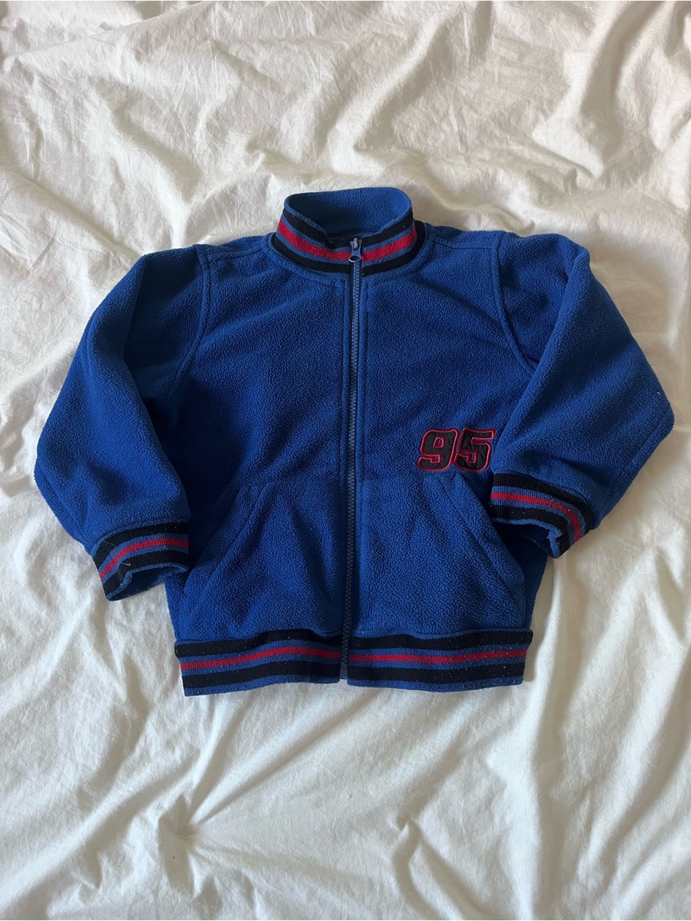 Disney Store Pixar Cars Lightning McQueen Blue Fleece Varsity Jacket Size 4
